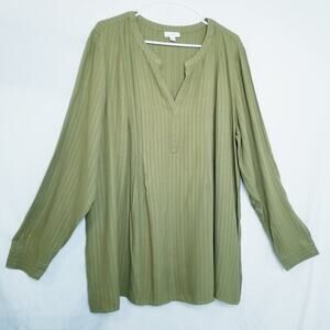 J Jill Sage Green Pleated Rayon Pintuck Pullover V-Neck Long Sleeve Tunic Size L